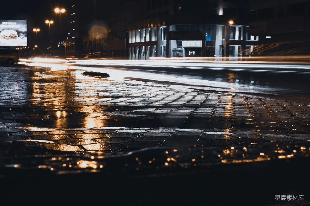 高清摄影 夜幕下城市道路亮起的灯光