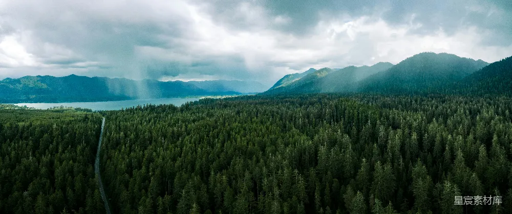 高清摄影 山下绿树，蓝天白云间白天景色