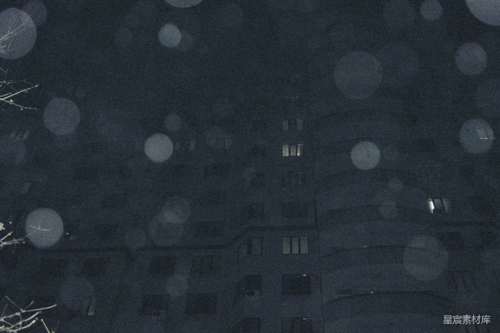 高清摄影 夜晚建筑物上落雪。