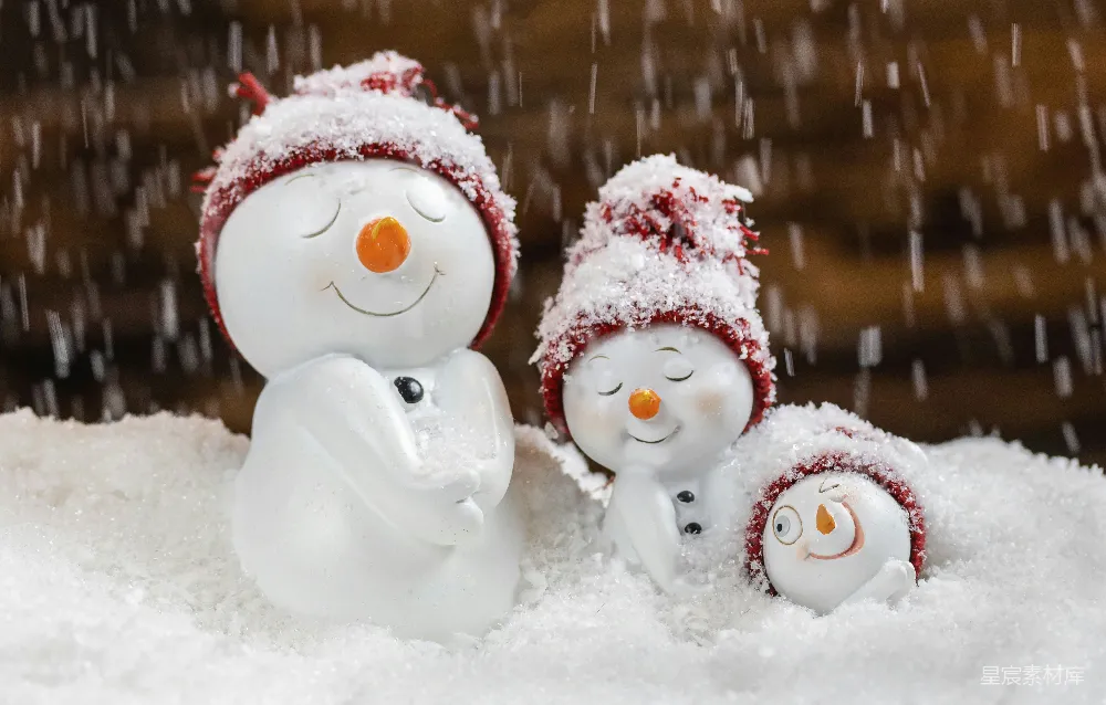 高清摄影 红白帽子的雪人