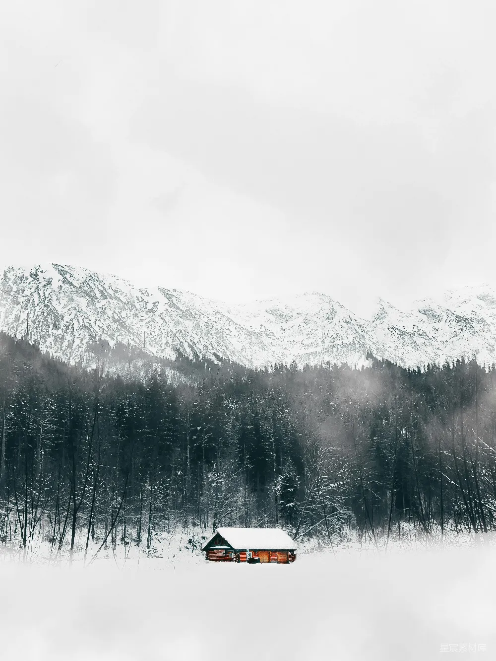 高清摄影 棕色房子靠近有树和覆盖着白雪的山峦，在白天。