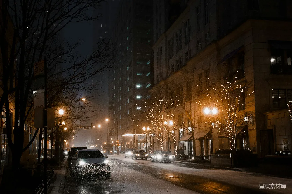 高清摄影 夜间路上的一辆黑色轿车