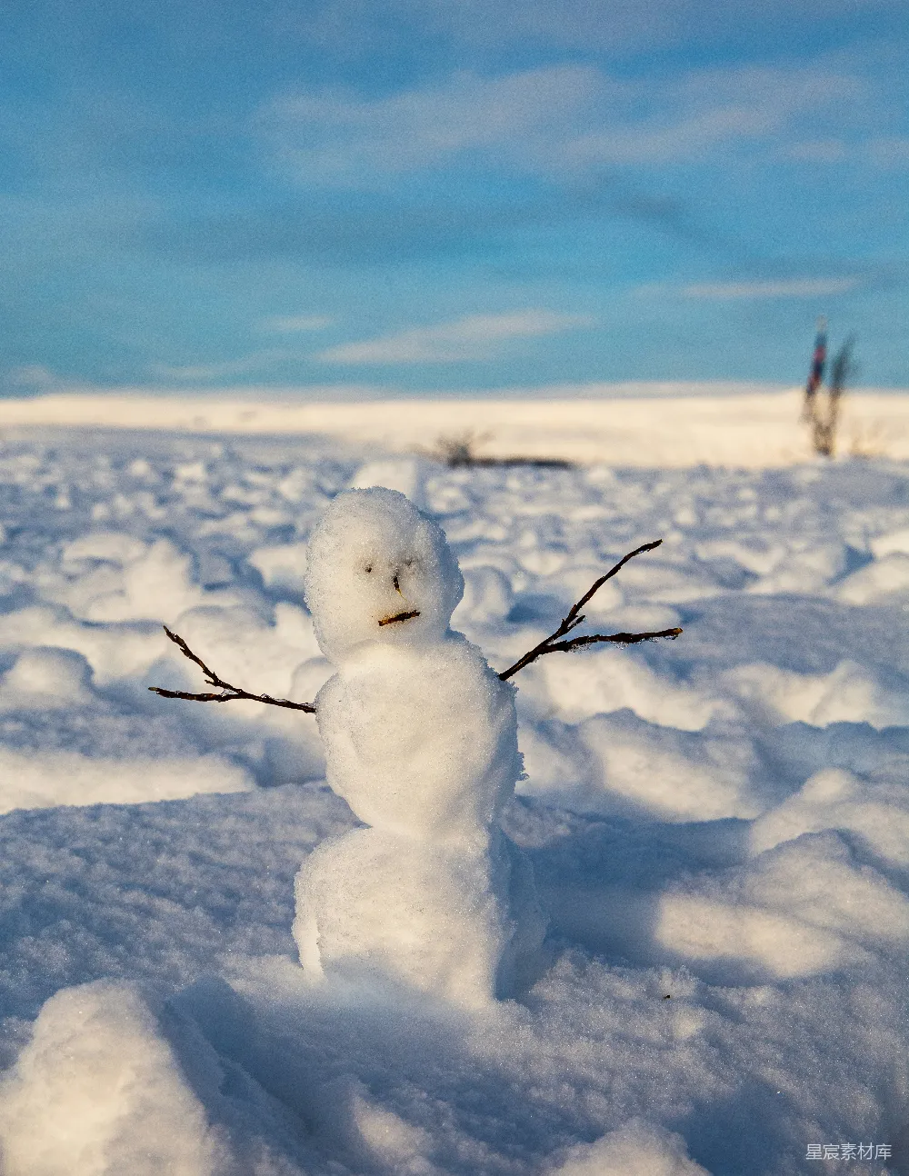 高清摄影 雪人位于覆盖着积雪的地上，在白天。