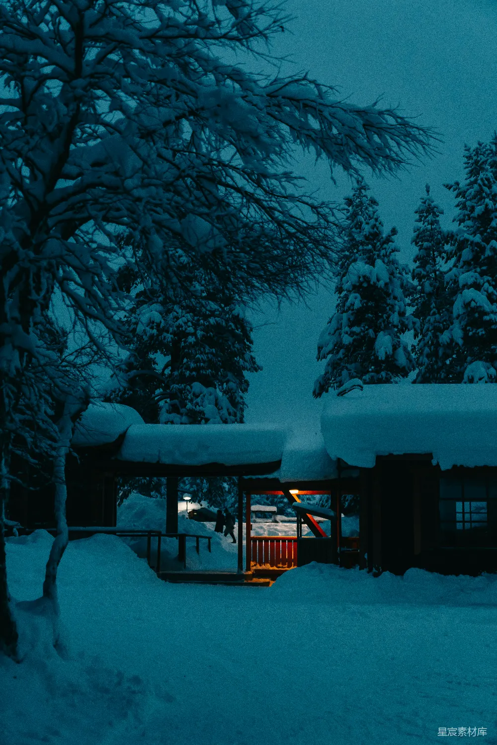 高清摄影 雪林中的一间小屋