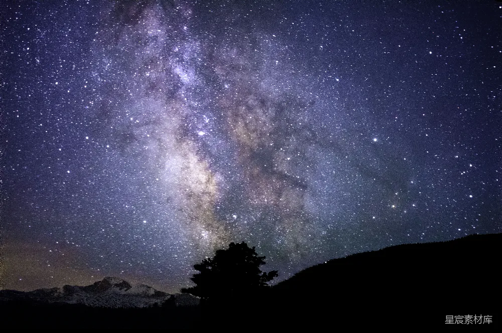 高清摄影 夜空中树木和山峦的轮廓图象