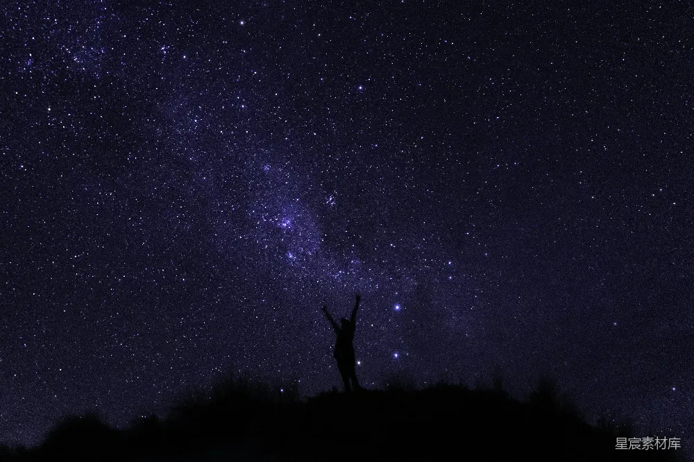 高清摄影 夜空下草地站立的人的轮廓