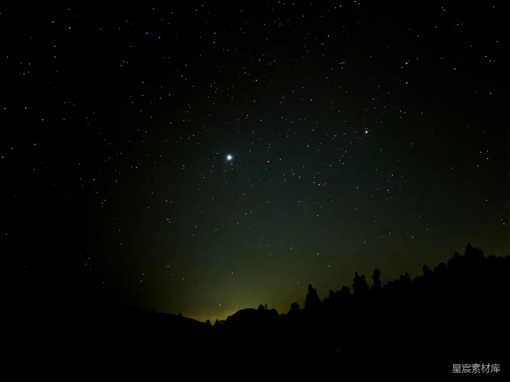 高清摄影 夜空满天星斗，前景是树木。