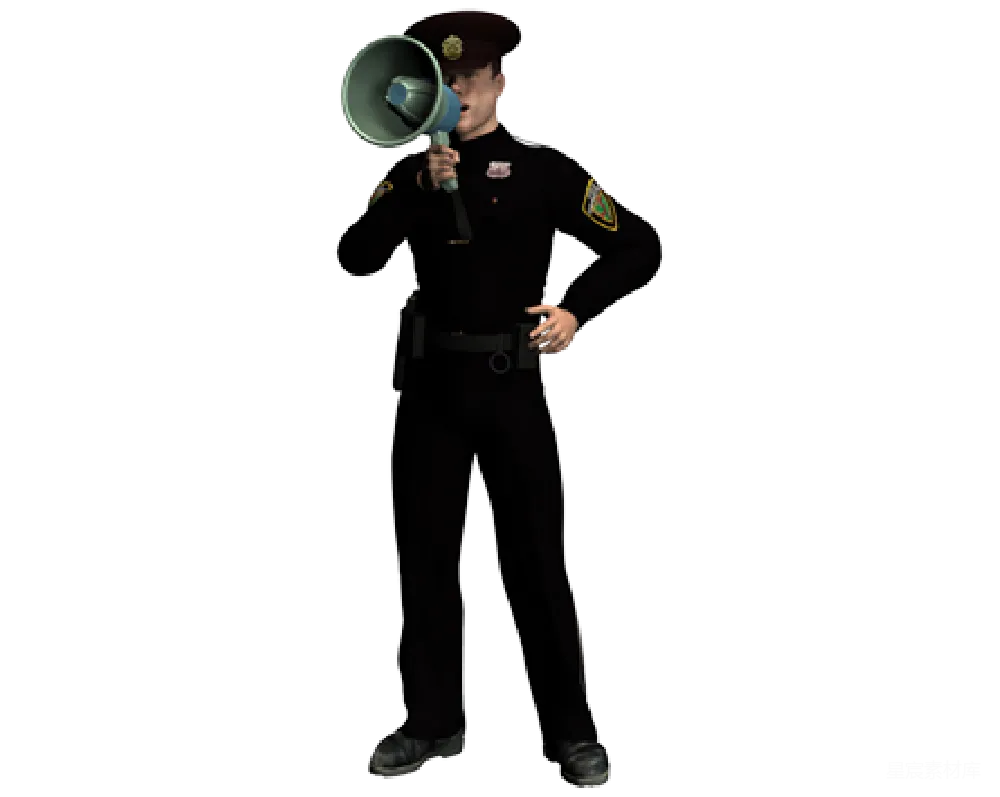 元素素材 手持扩音喇叭喊话的男警察3D形象
