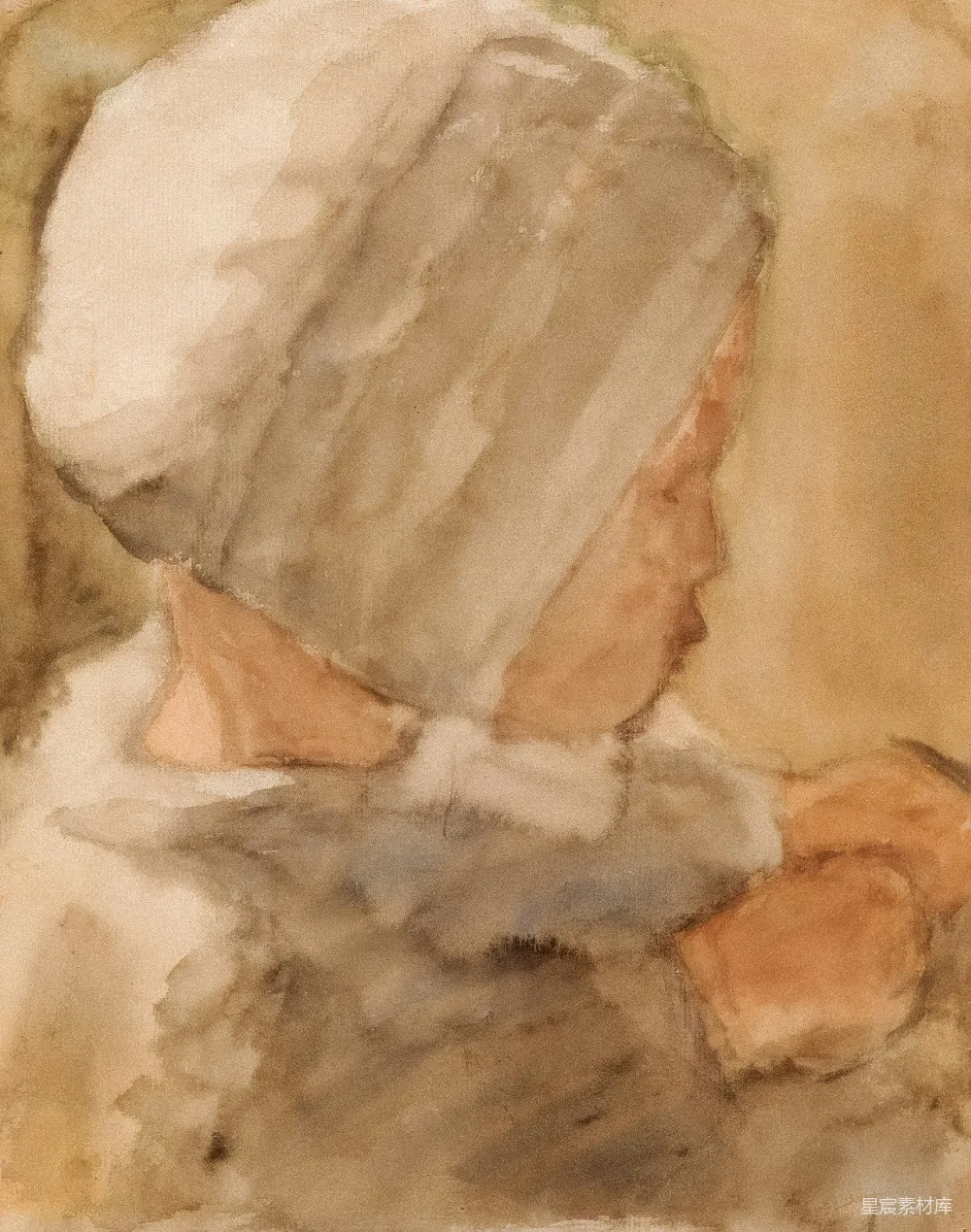 高清摄影 儿童侧(profile)素描画的水彩画。