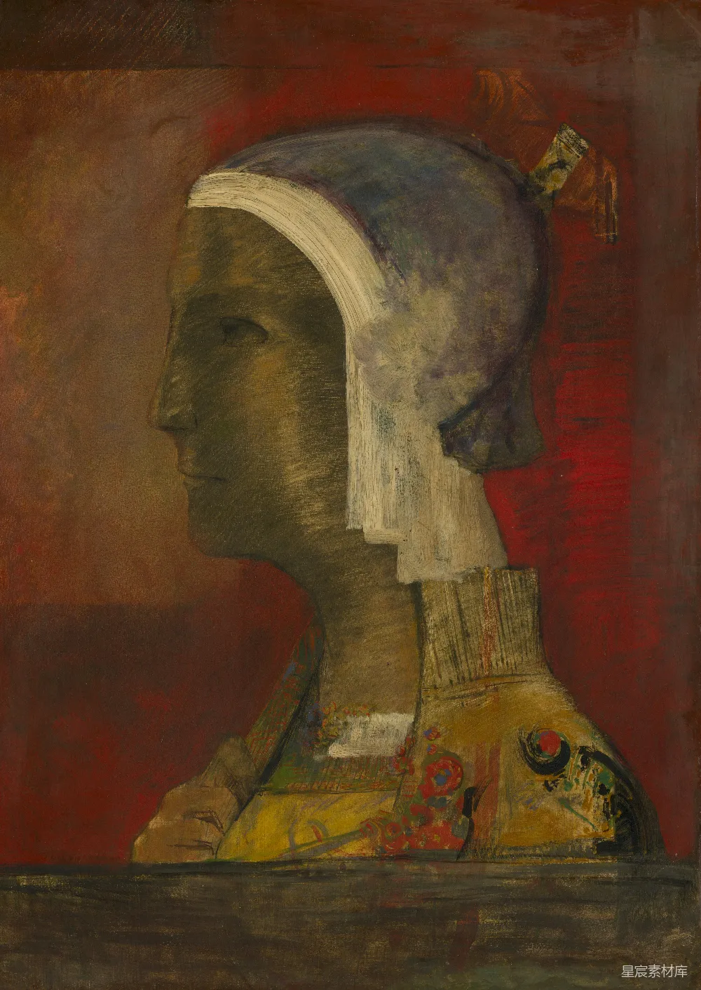 高清摄影  一个戴着白色头带的女人的画作