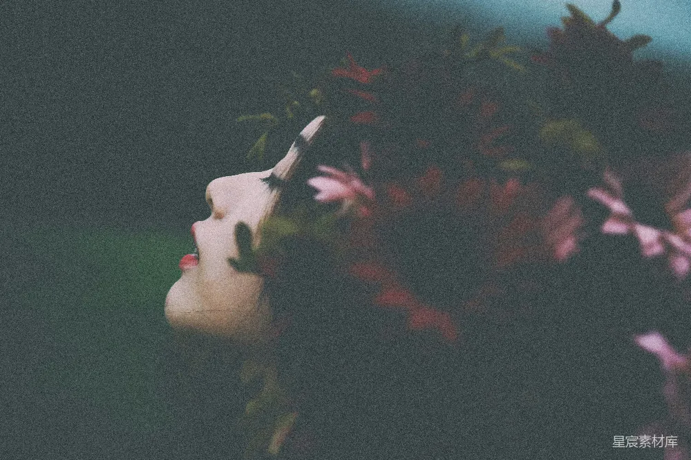 高清摄影  头戴红粉交织的花冠的女人
