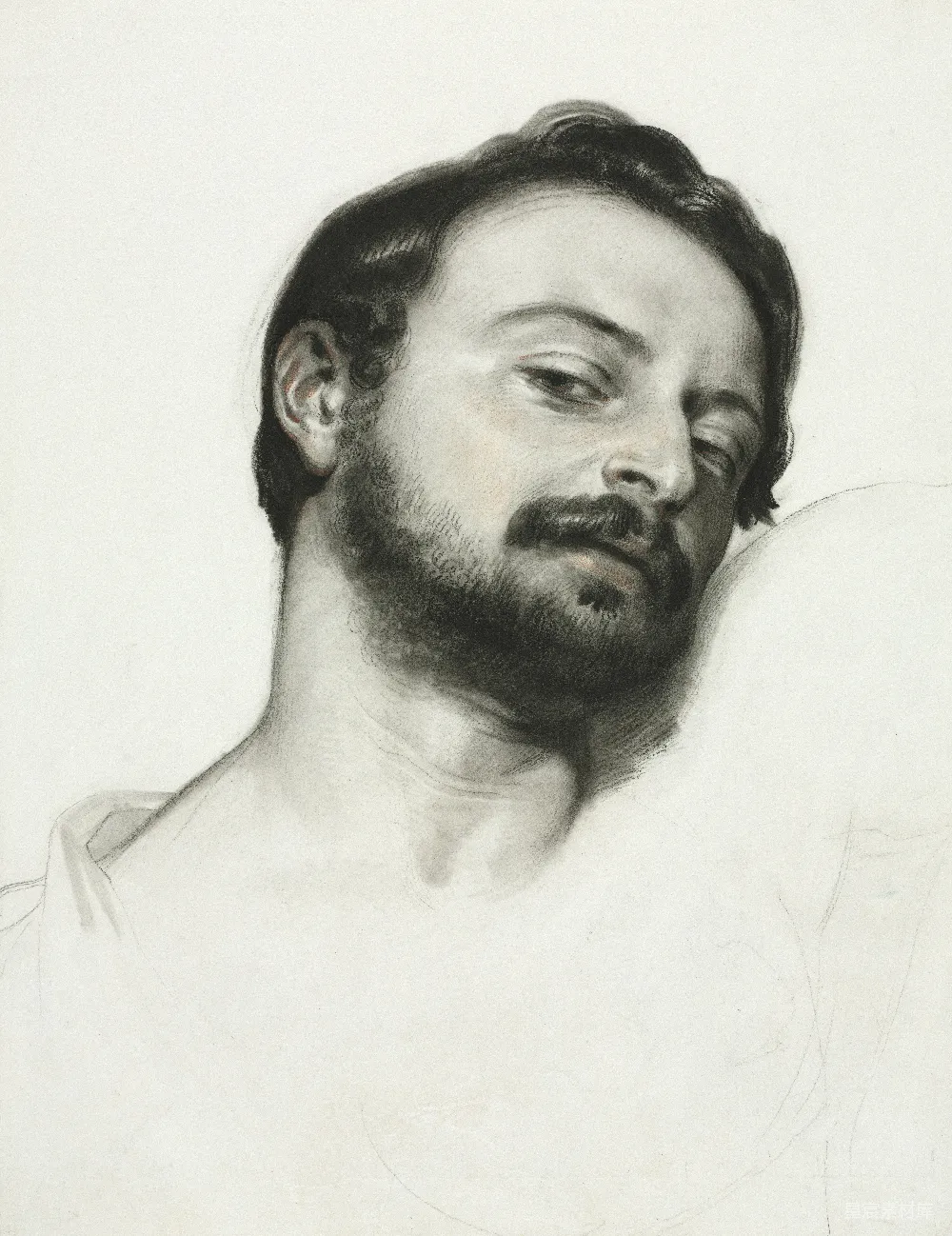高清摄影  一幅带有胡须的男人素描图。