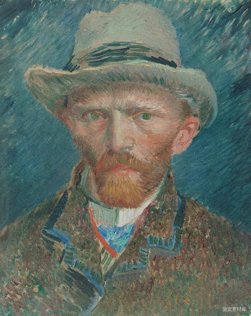 高清摄影 文森特· van gogh 自画像，戴着帽子
