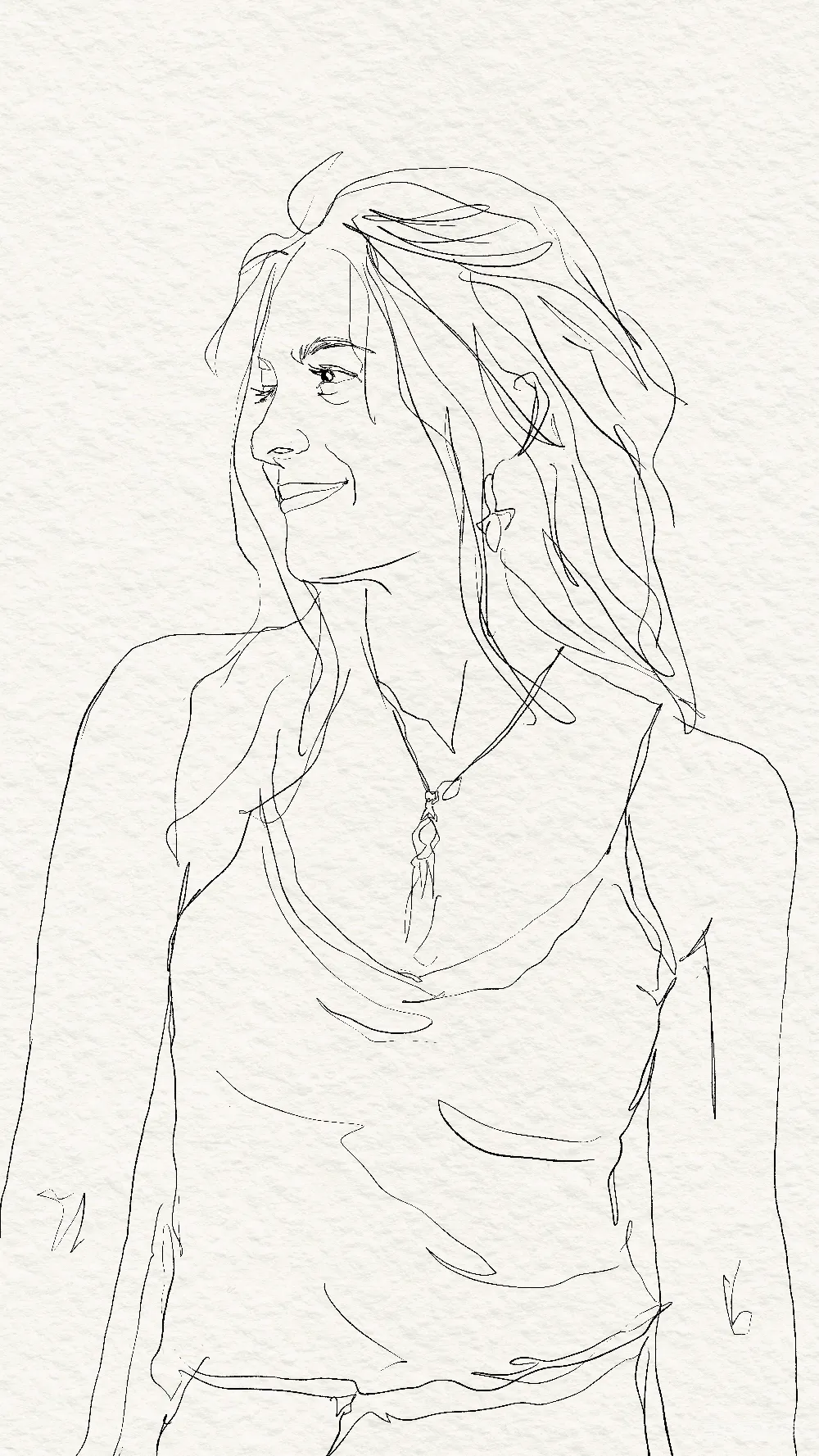 高清摄影 smiling woman looking left in a sketch.