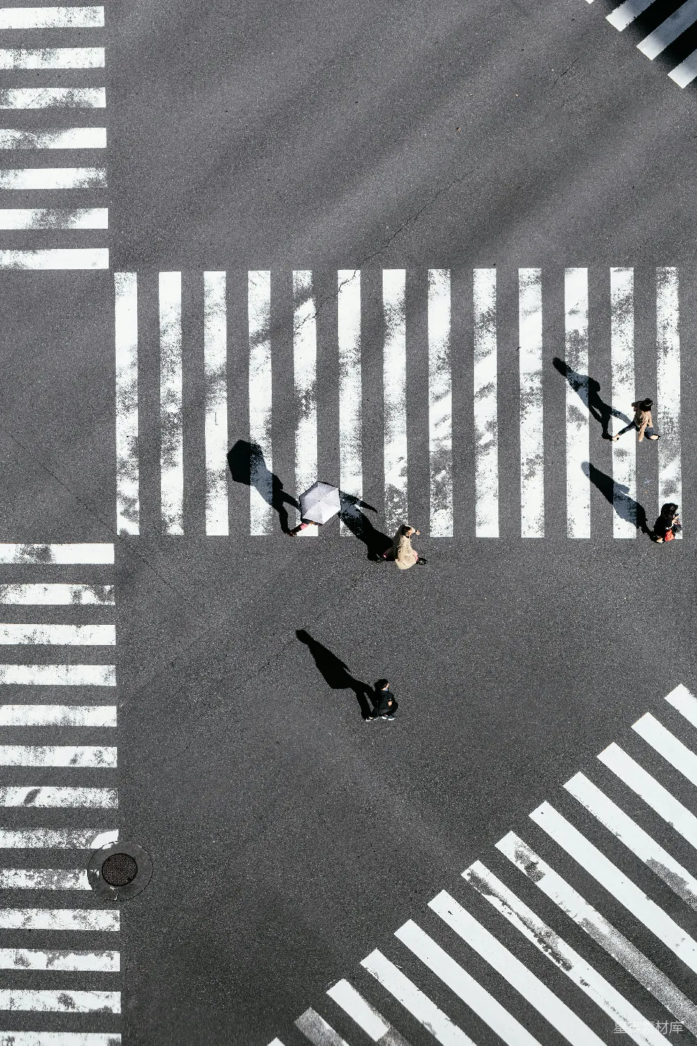 高清摄影 从空中拍摄的人们过马路的照片