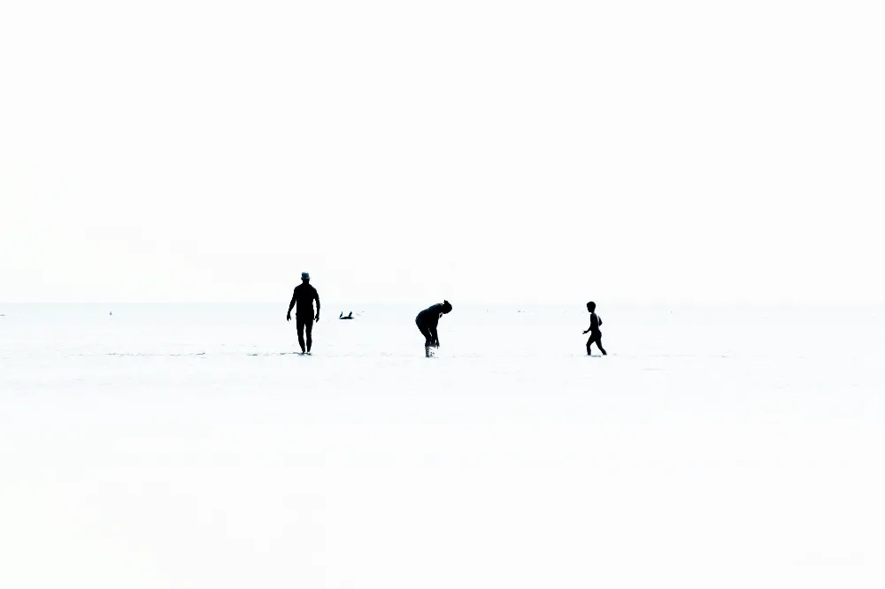 高清摄影 一群人在覆盖着白雪的田野上行走