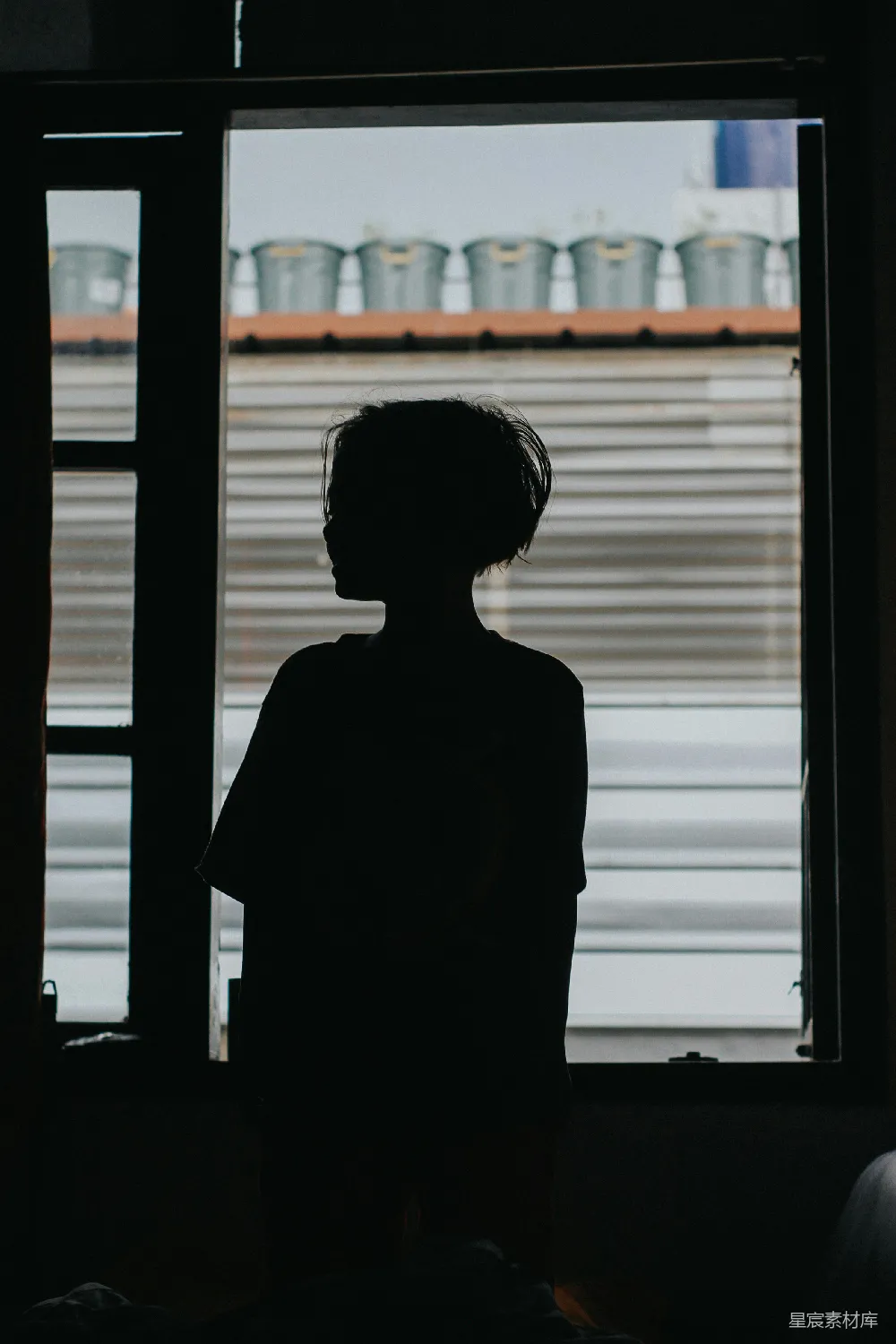 高清摄影 窗边站立的女人的轮廓