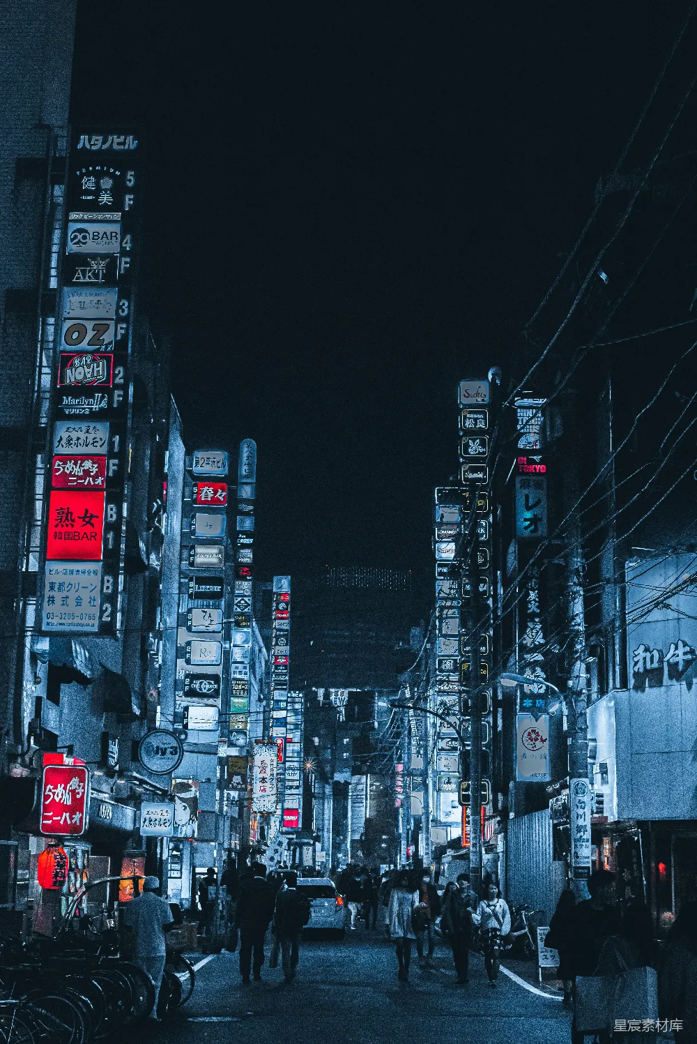 高清摄影  夜晚高楼之间道路上的车辆