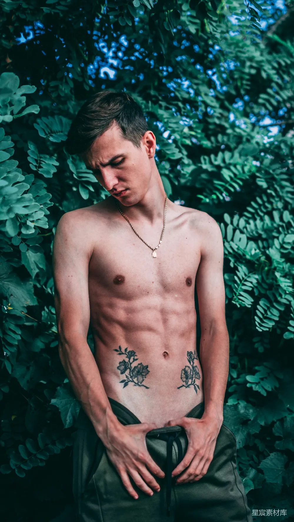 高清摄影  男士站在植物旁