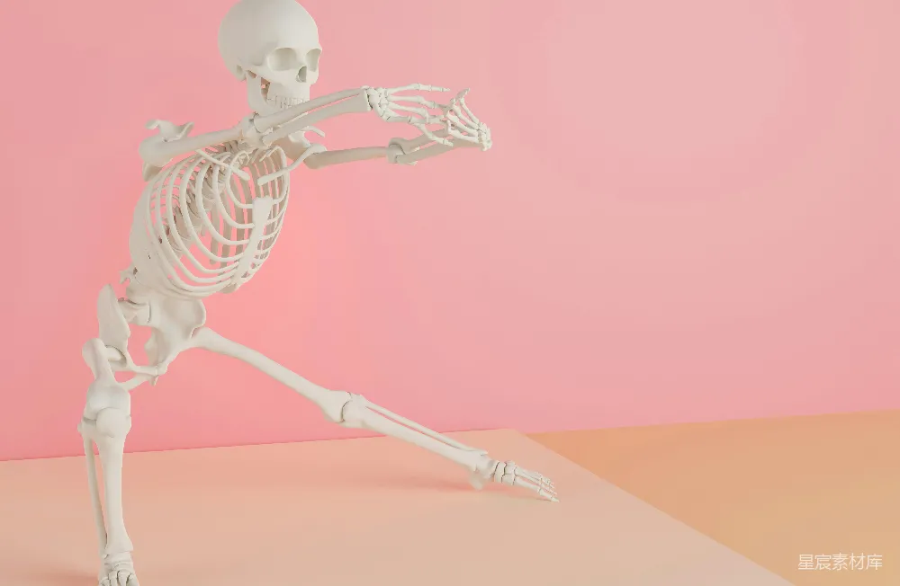 高清摄影 粉色背景上，一个 Skeleton 正在跳舞。