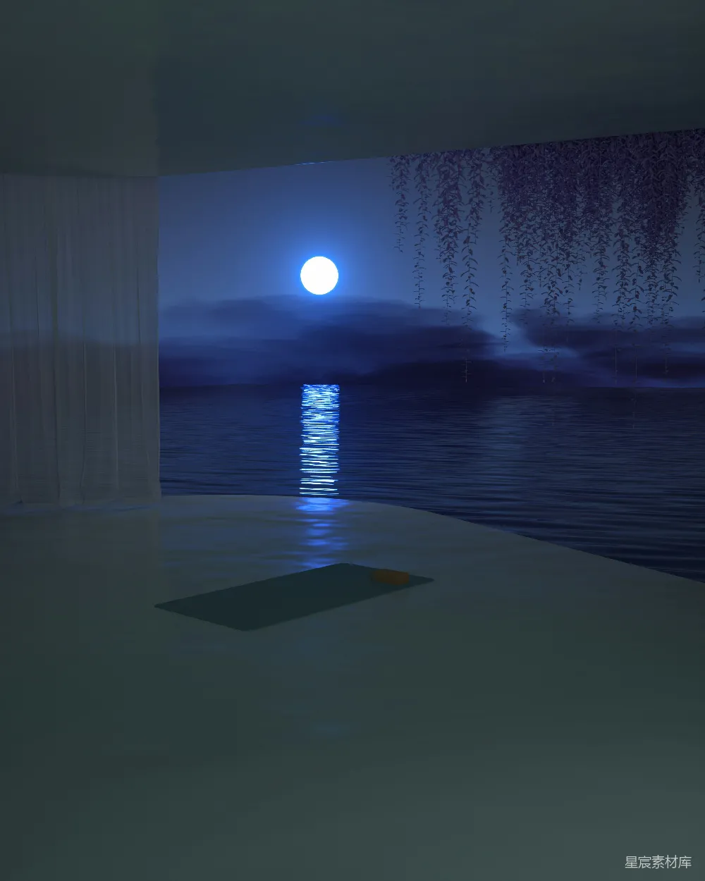 高清摄影  一个可以观赏夜间海洋风景的房间