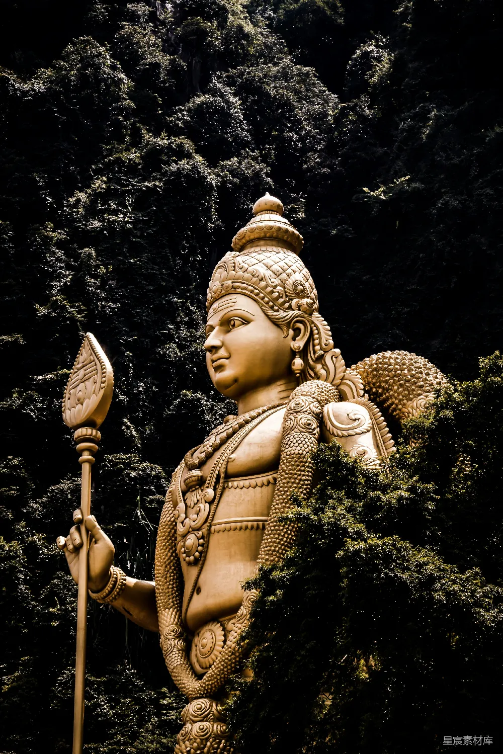 高清摄影 白天佛像旁边有树