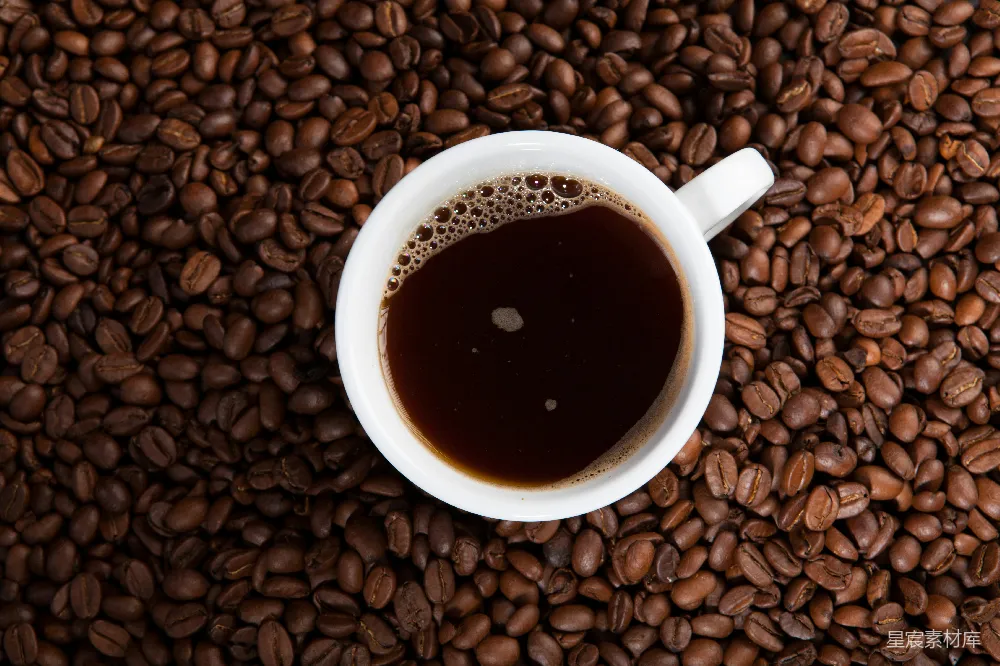 高清摄影  白色陶瓷咖啡杯 on 咖啡豆