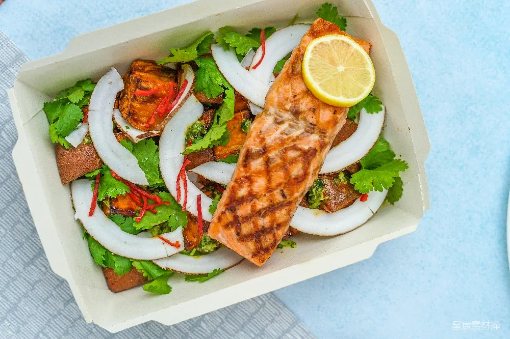 高清摄影  烤 salmon 蔬菜沙拉