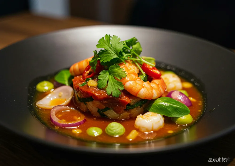 高清摄影 一盘 shrimp 和 蔬菜的 食物