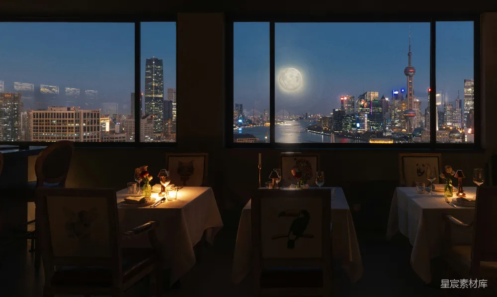 高清摄影  一家可以欣赏城市夜景的餐厅