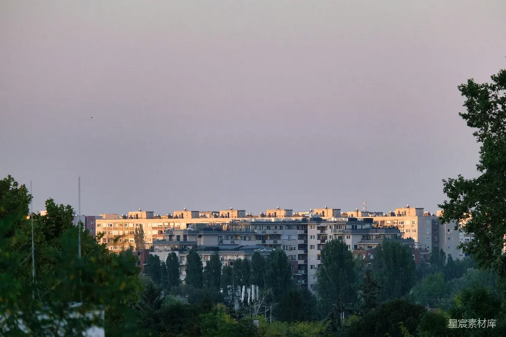 高清摄影  白天，绿色树木旁的一座白色混凝土建筑