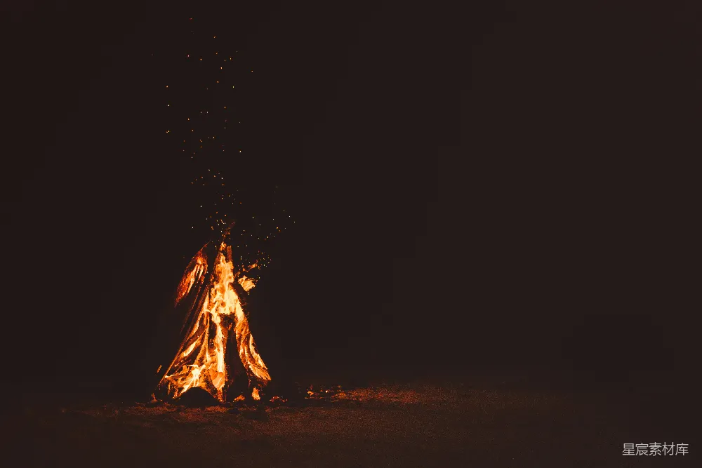 高清摄影 自然 篝火在夜晚的棕色沙滩上