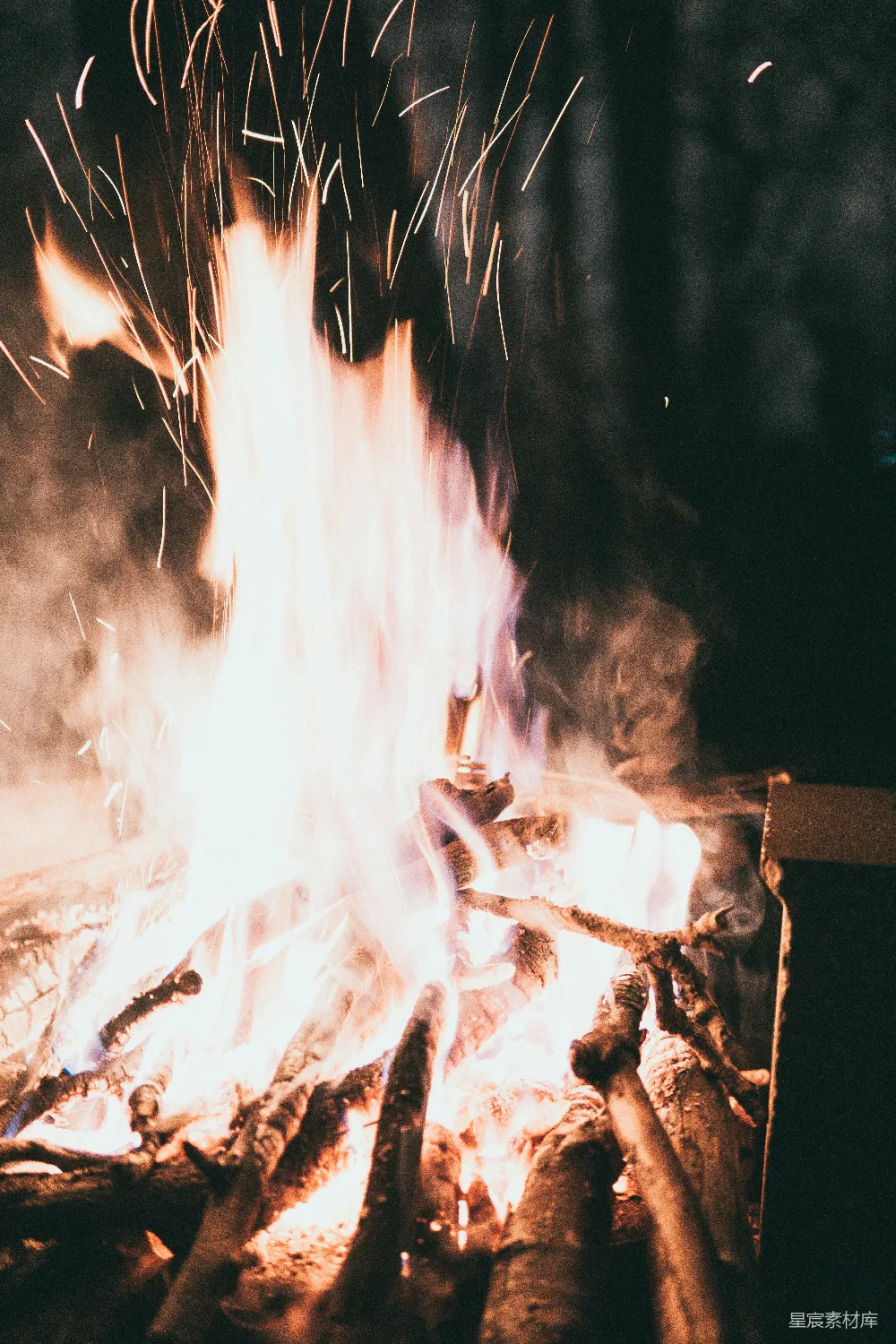 高清摄影  夜间烧木头