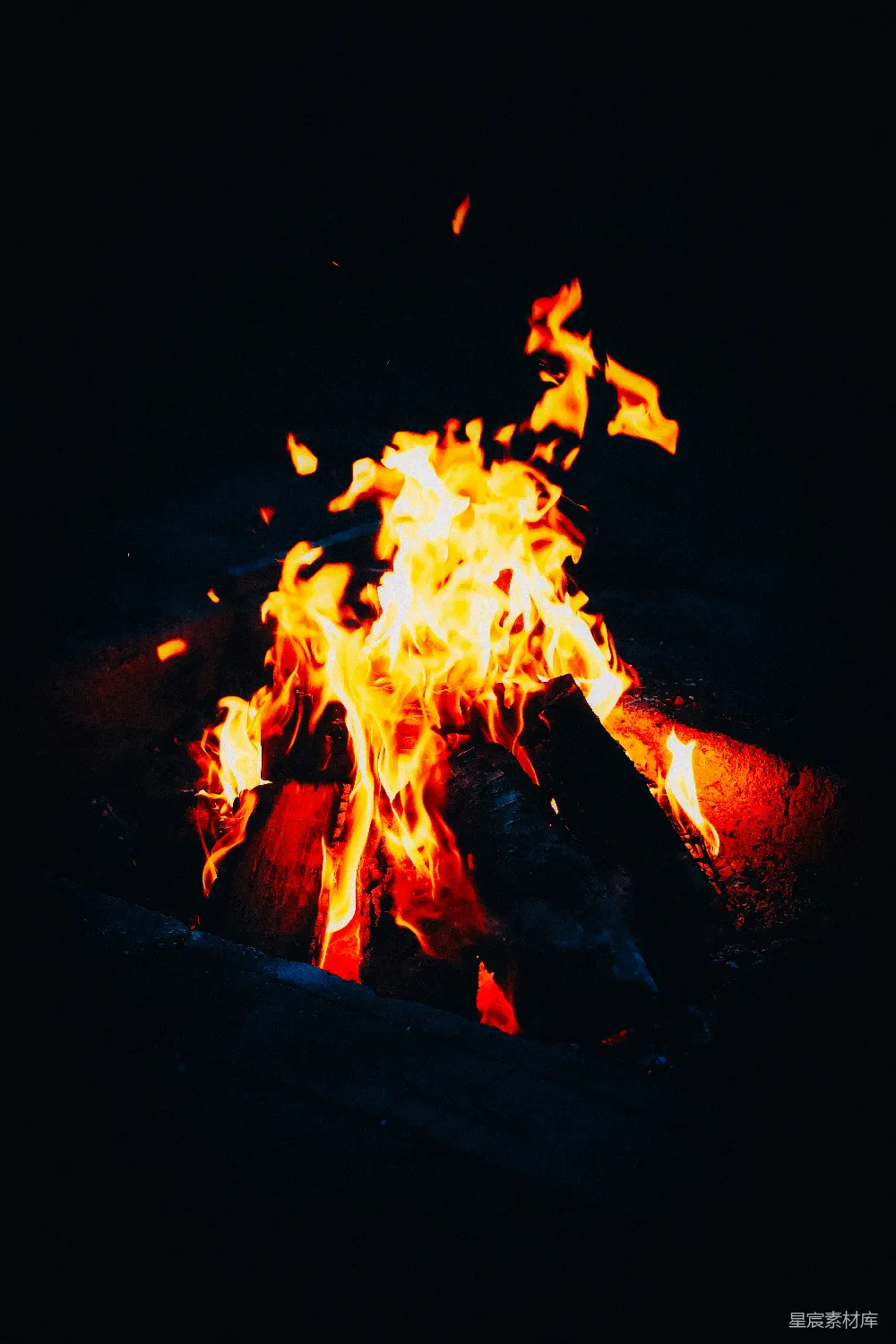 高清摄影  一个明亮的篝火在夜间燃烧