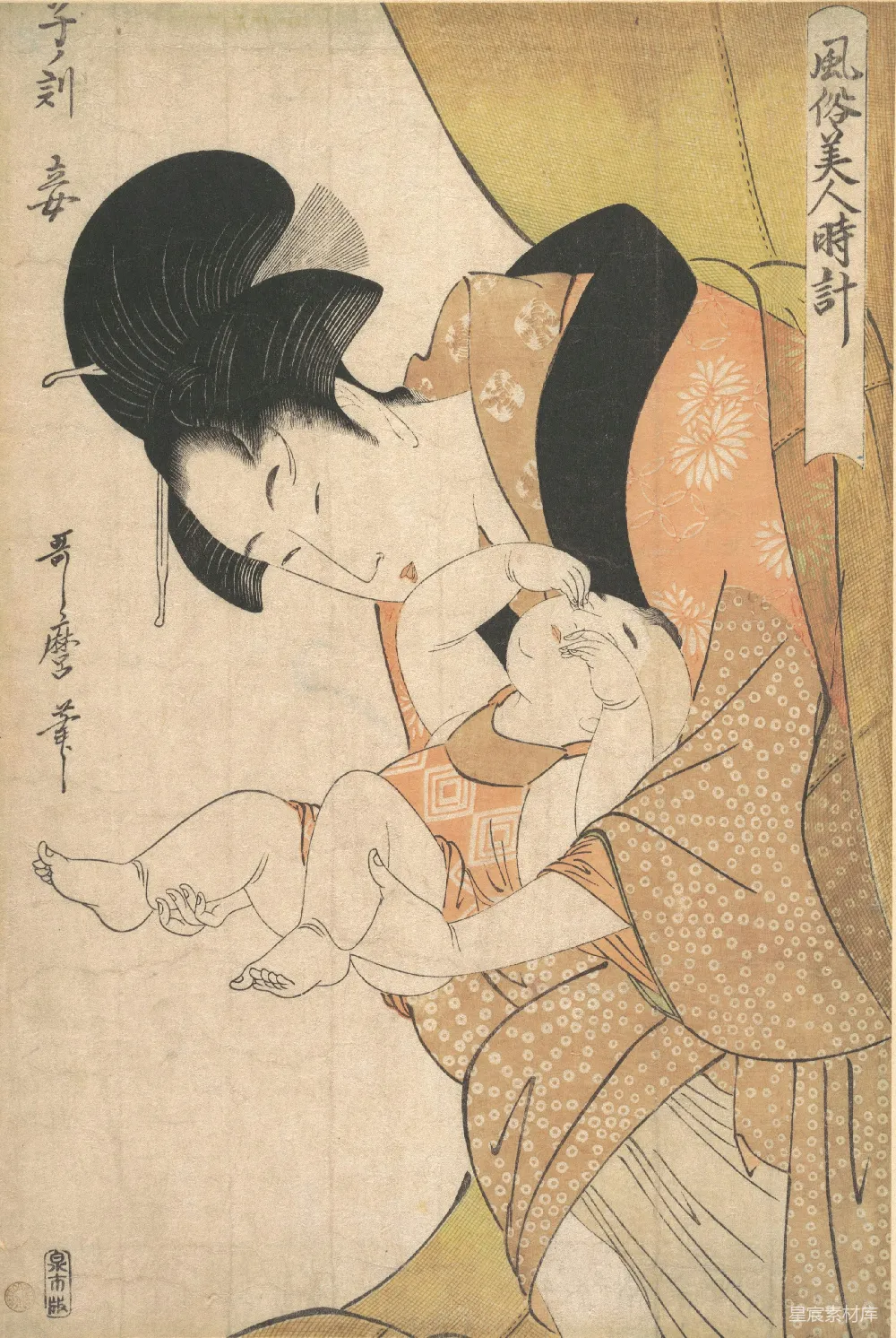 高清摄影  日本浮世绘描绘了一位抱着婴儿的女人。