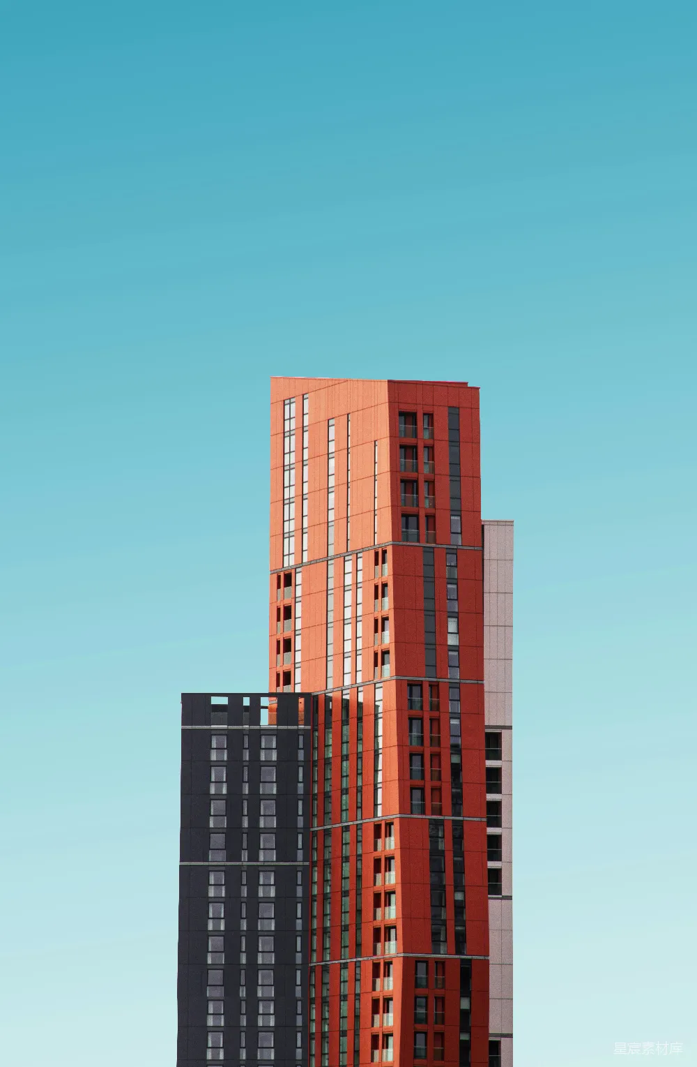 高清摄影  橙色和黑色的高层建筑