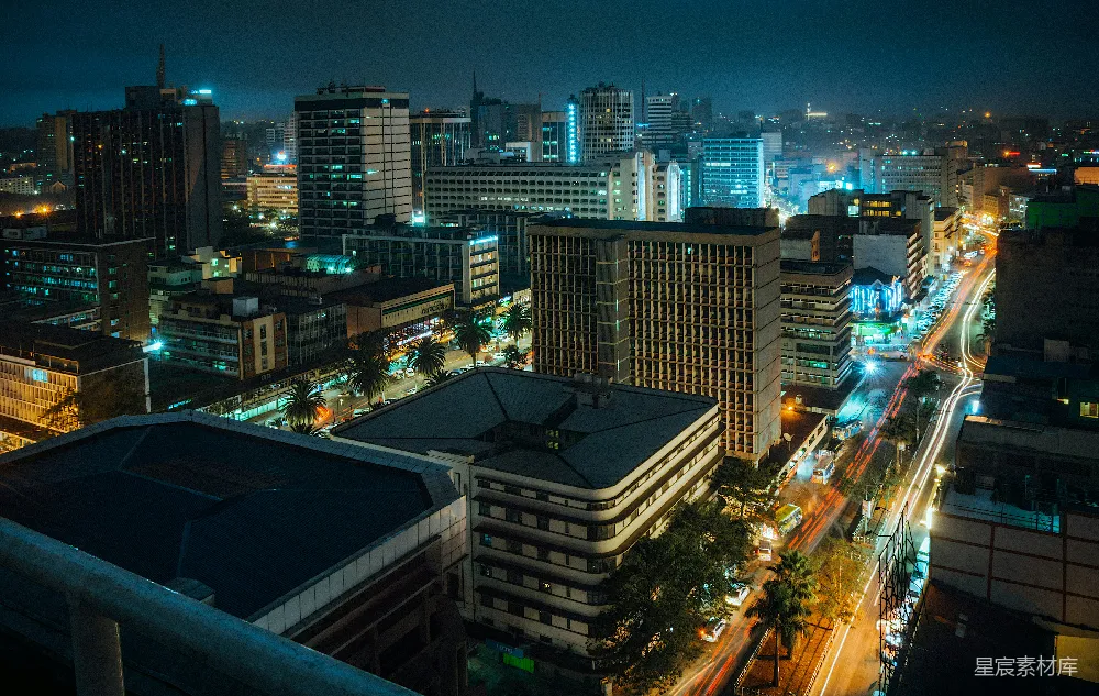 高清摄影  从建筑物顶部俯瞰城市的夜景