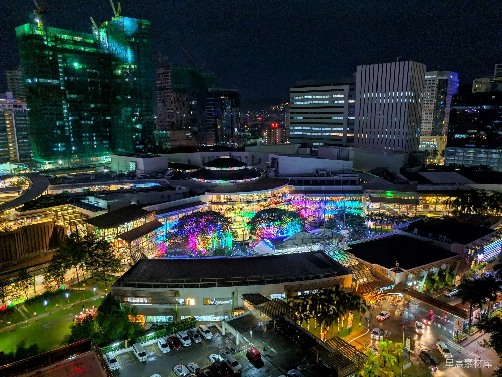 高清摄影  灯火通明的建筑物俯视图
