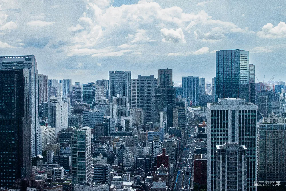 高清摄影  从建筑物顶部俯瞰城市景色。