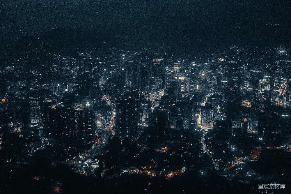 高清摄影  在山顶上俯瞰夜晚的城市景色