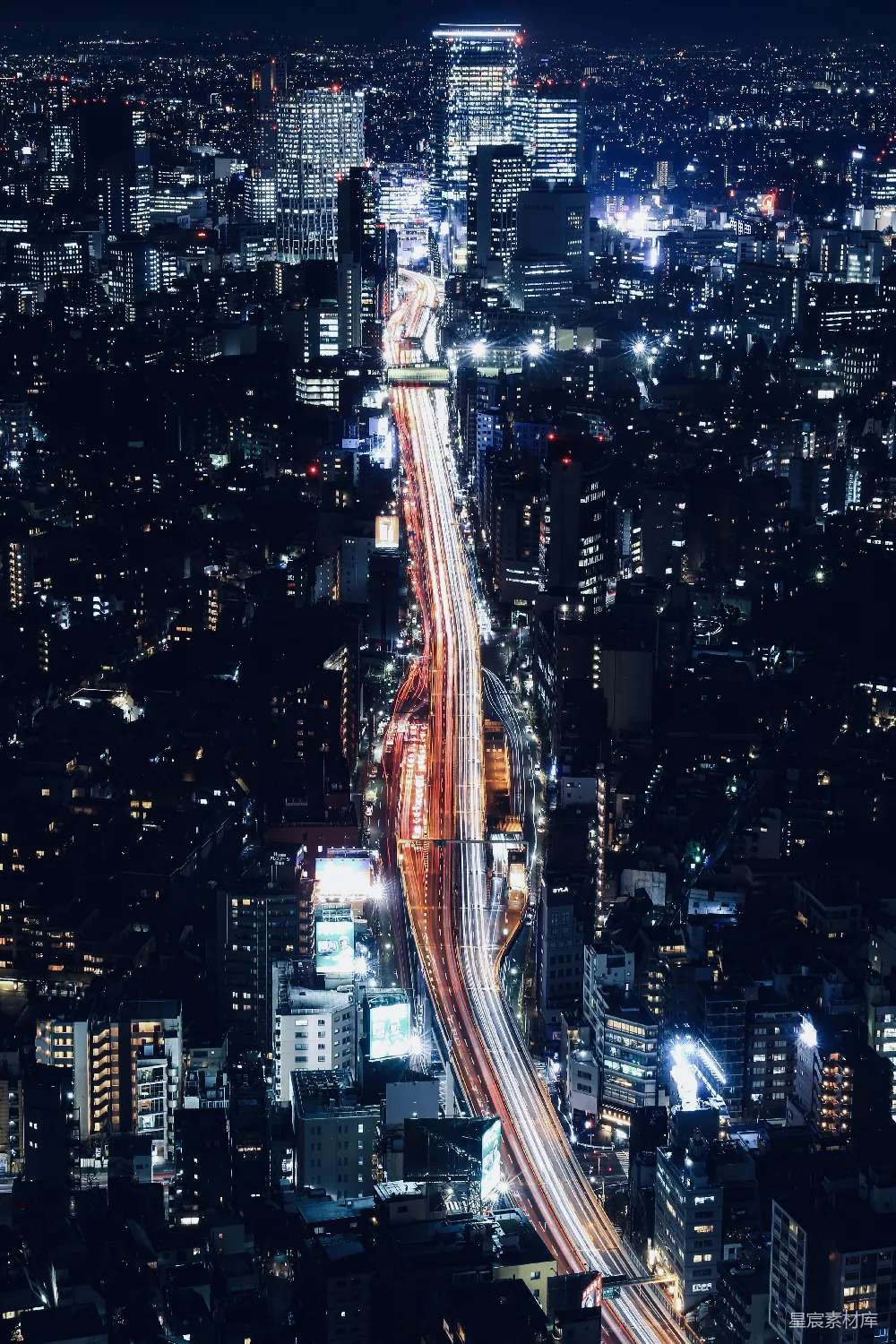 高清摄影  夜间城市的空中俯瞰图