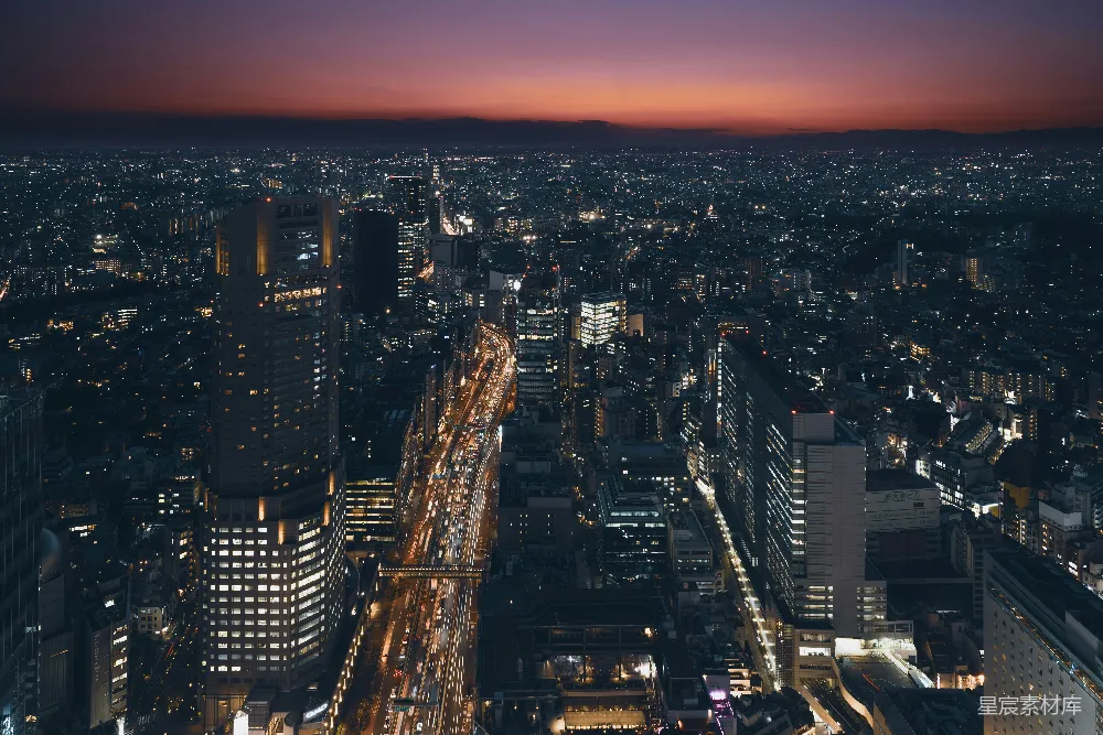 高清摄影  从一座建筑物顶部俯瞰的城市夜景