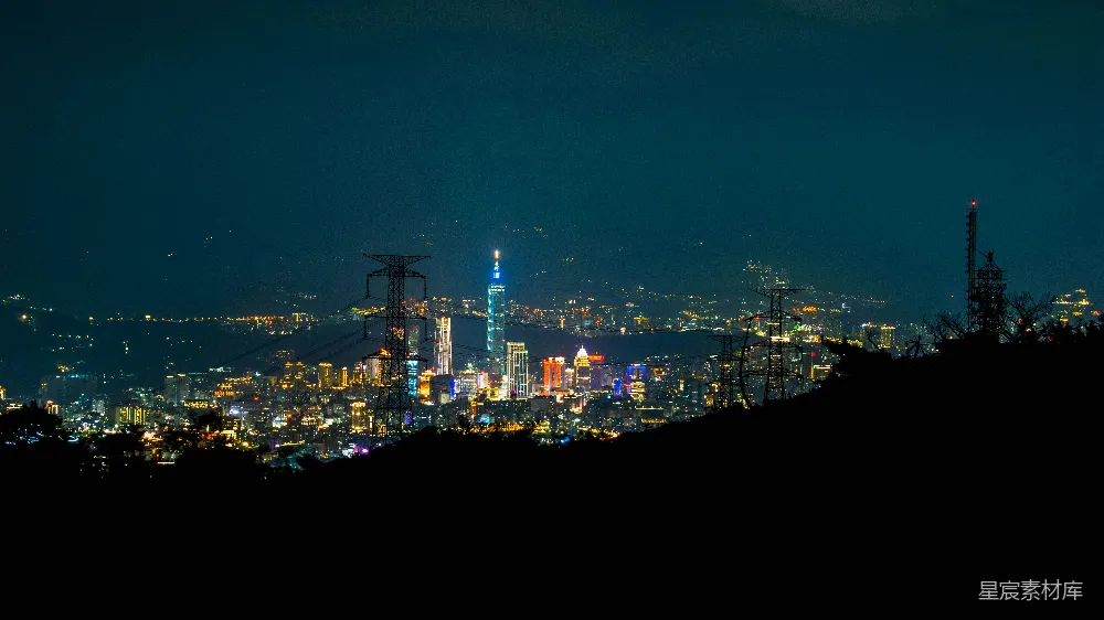 高清摄影  夜晚从山顶俯瞰城市景色