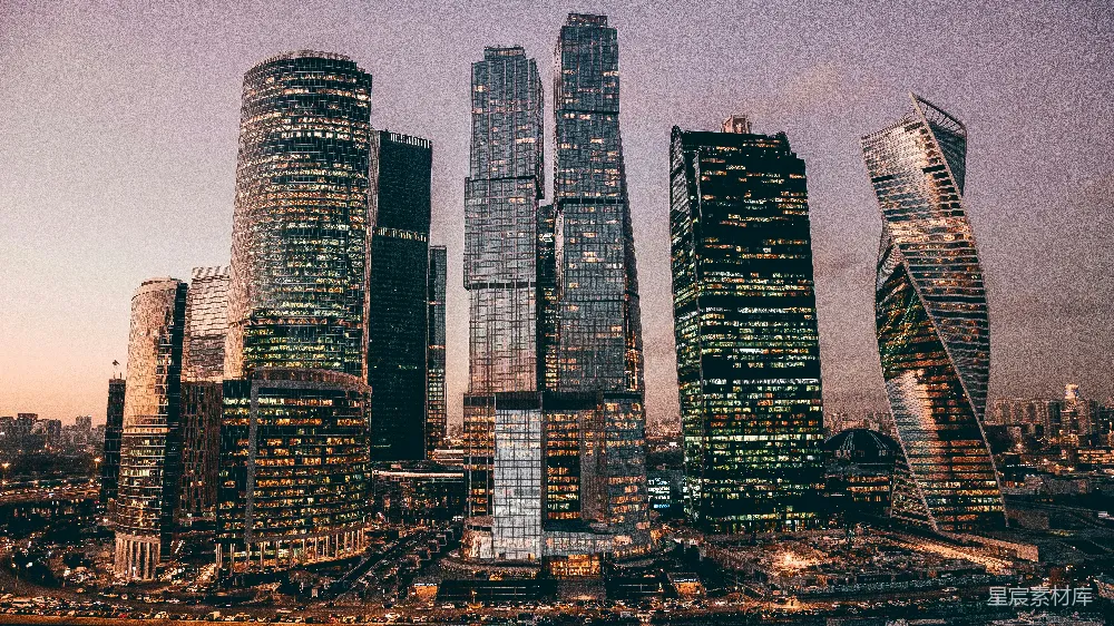 高清摄影  一座城市夜晚的摩天大楼群