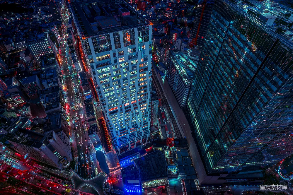 高清摄影  夜晚城市的空中俯瞰图