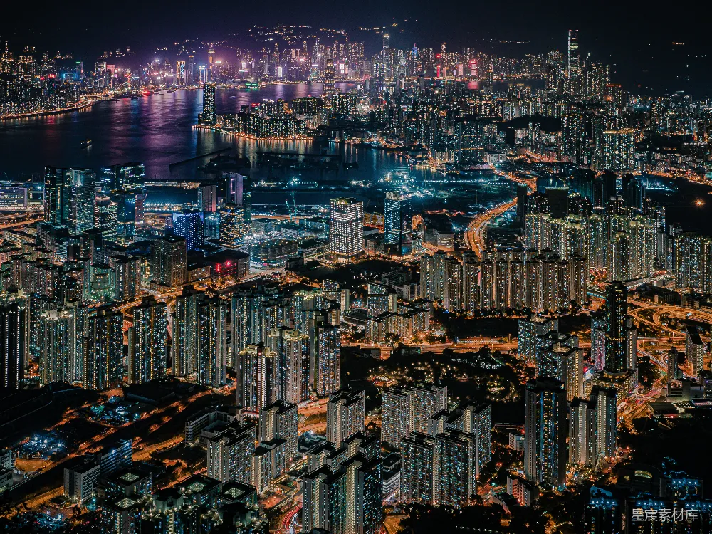 高清摄影  夜间城市建筑的空中俯瞰图