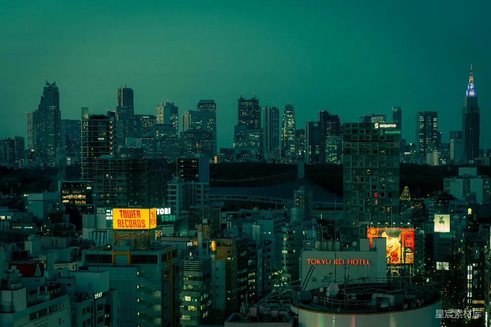 高清摄影  夜晚从高楼顶上俯瞰城市景色
