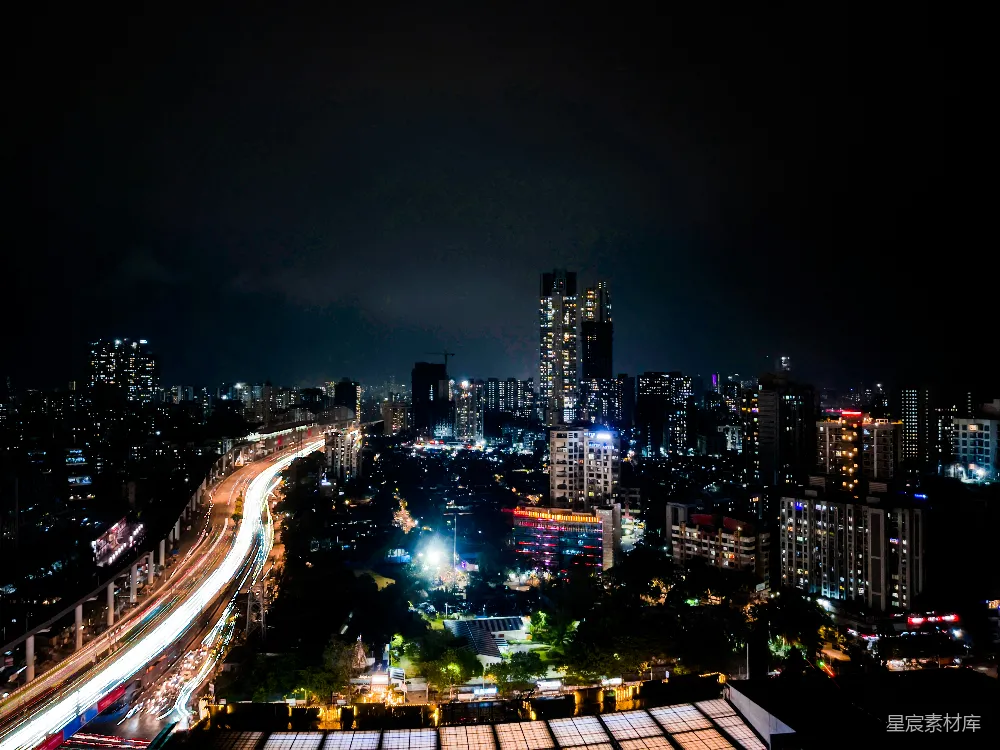 高清摄影  夜幕下的城市全景，从高处俯瞰。