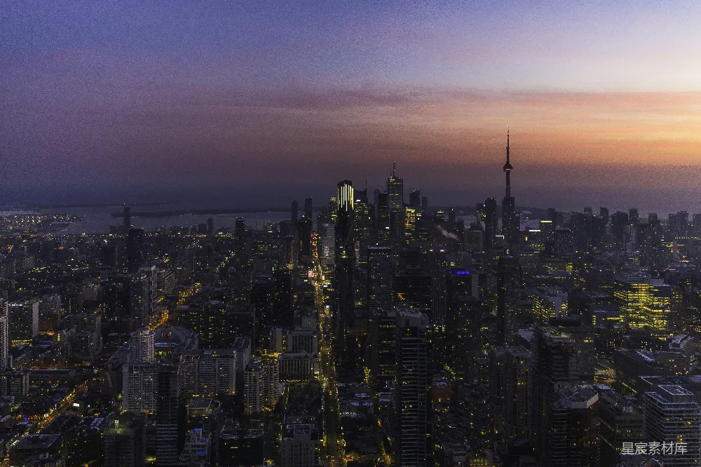 高清摄影  夜晚城市建筑的空中俯瞰图