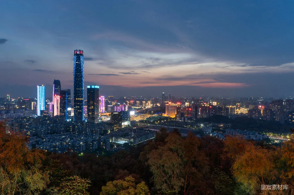 高清摄影  从山顶俯瞰夜晚的城市景色